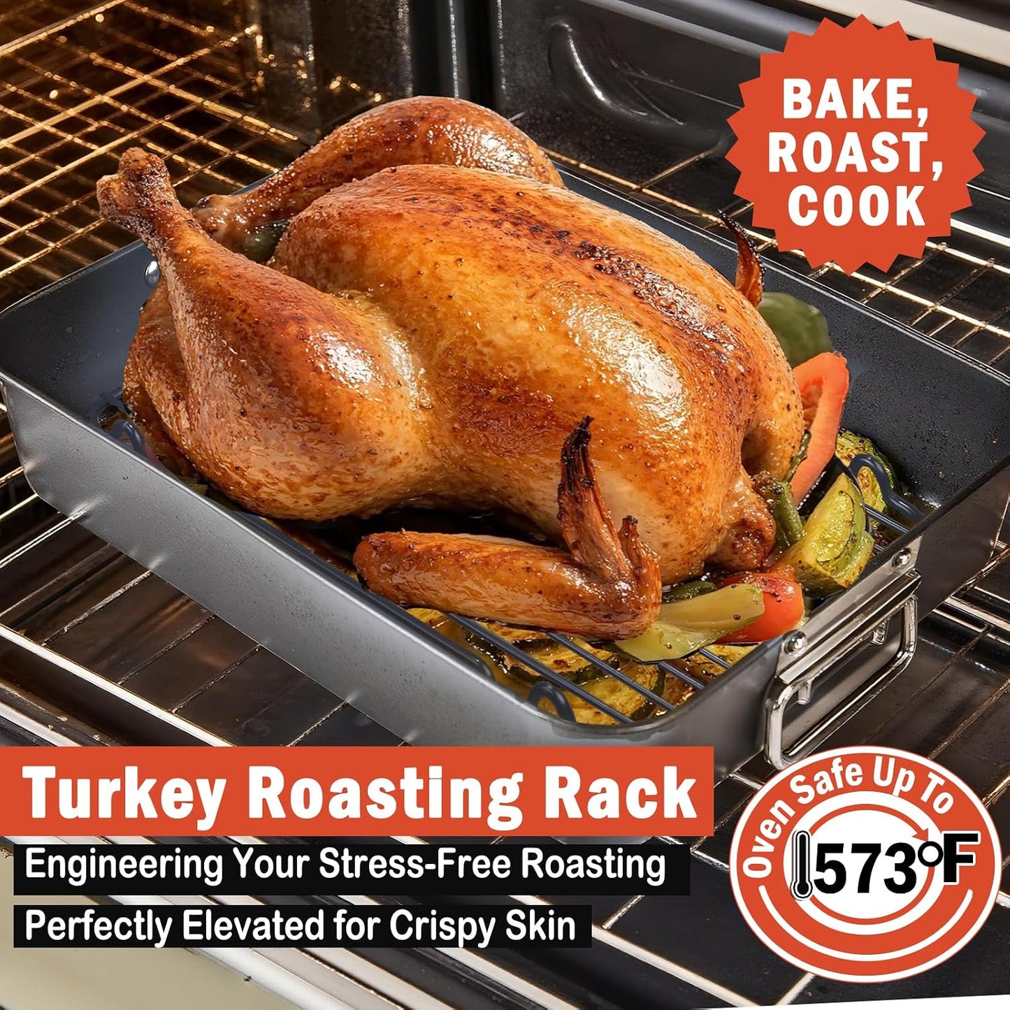 Nonstick Roasting Rack, Heavy-Duty Fit for Turkey Roasting Pan 12"x 7.5"