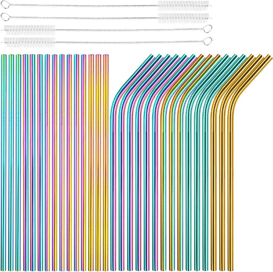 [30 PCS] Value Pack Metallic Reusable Stainless Steel Straws Combinations, Tomorotec Home Metal Straw Sets with Cleaning