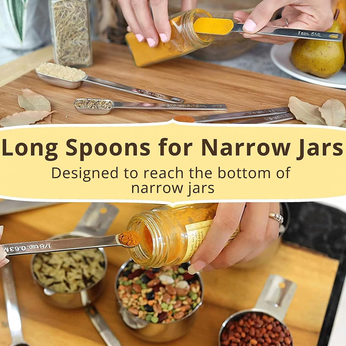 Simply Gourmet Measuring Cups &amp; Spoons Set of 12, 18/08 Stainless Steel Kitchen Gadgets, Stackable Design with Long Handle Spoons, Fits in Spice Jars, Cooking &amp; Baking Set for Dry &amp; Liquid