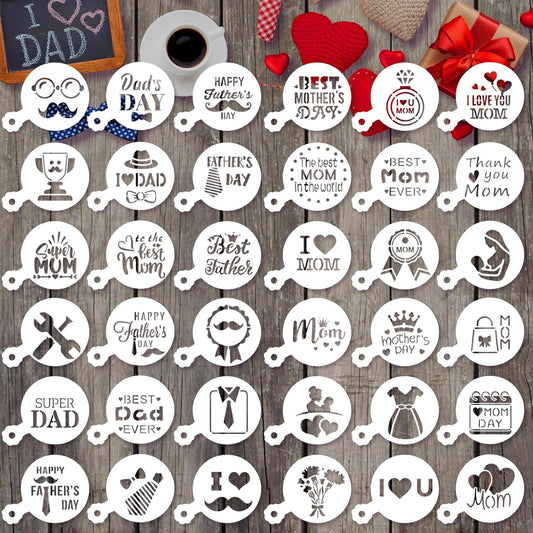 JULBEAR 36 Pieces Reusable Mother's Day Father's Day Cookie Cake Stencils Templates Mold Tools for Mother's Father's Day
