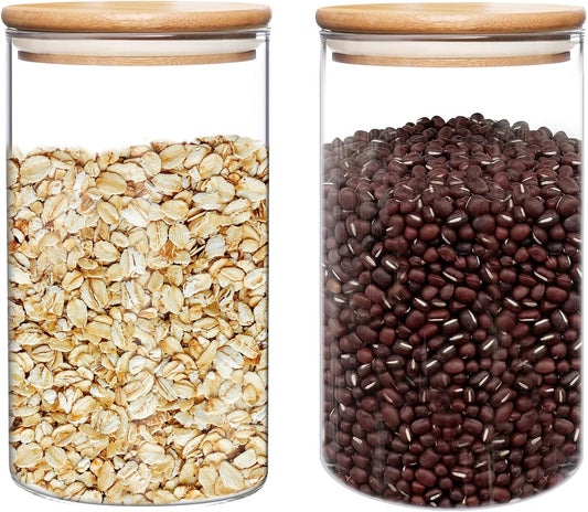 umieo Large Glass Flour and Sugar Containers 50oz Set of 2, Glass Jar with Airtight Lids, Clear Storage Containers with