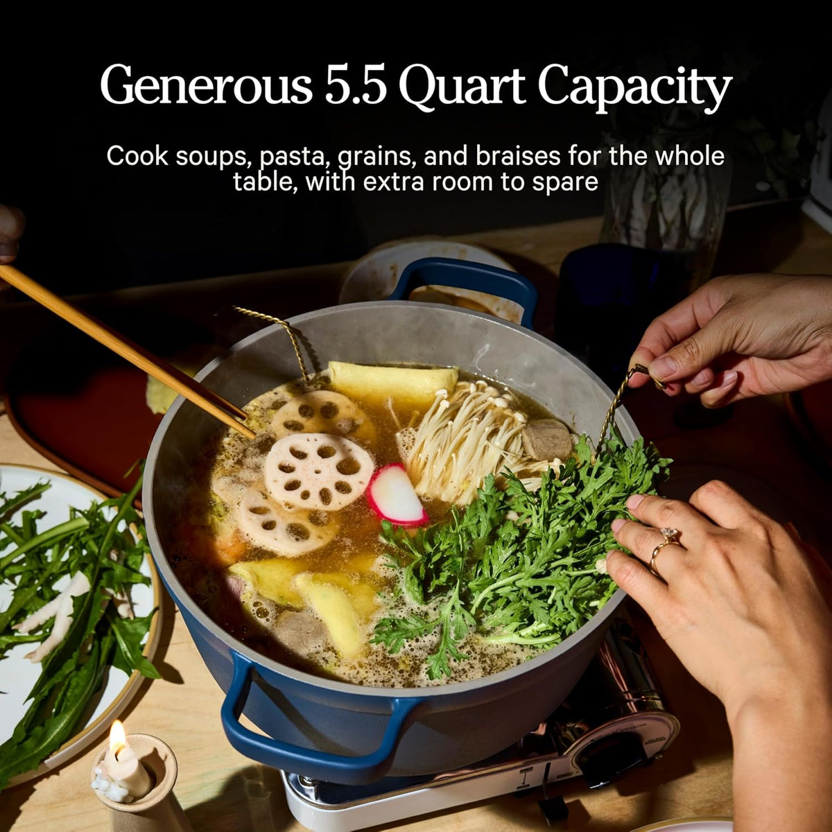 Our Place Perfect Pot - 5.5 Qt. Nonstick Ceramic Sauce Pan with Lid | Versatile Cookware for Stovetop and Oven | Steam, Bake, Braise, Roast | PTFE and PFOA-Free | Toxin-Free, Easy to Clean | Blue Salt