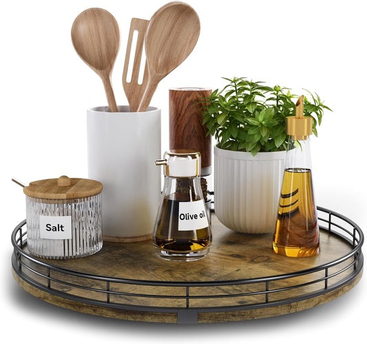 Lazy Susan Turntable Organizer for Table Top, 13’’ Round Wooden Lazy Susan for Cabinet Kitchen Countertop Pantry Dining