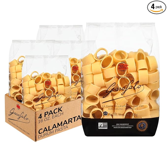 Garofalo - Premium Durum Wheat Semolina Calamarata Pasta, Italian Made, Bronze-Drawn, Al-Dente, One-Ingredient Pasta (4 pack)