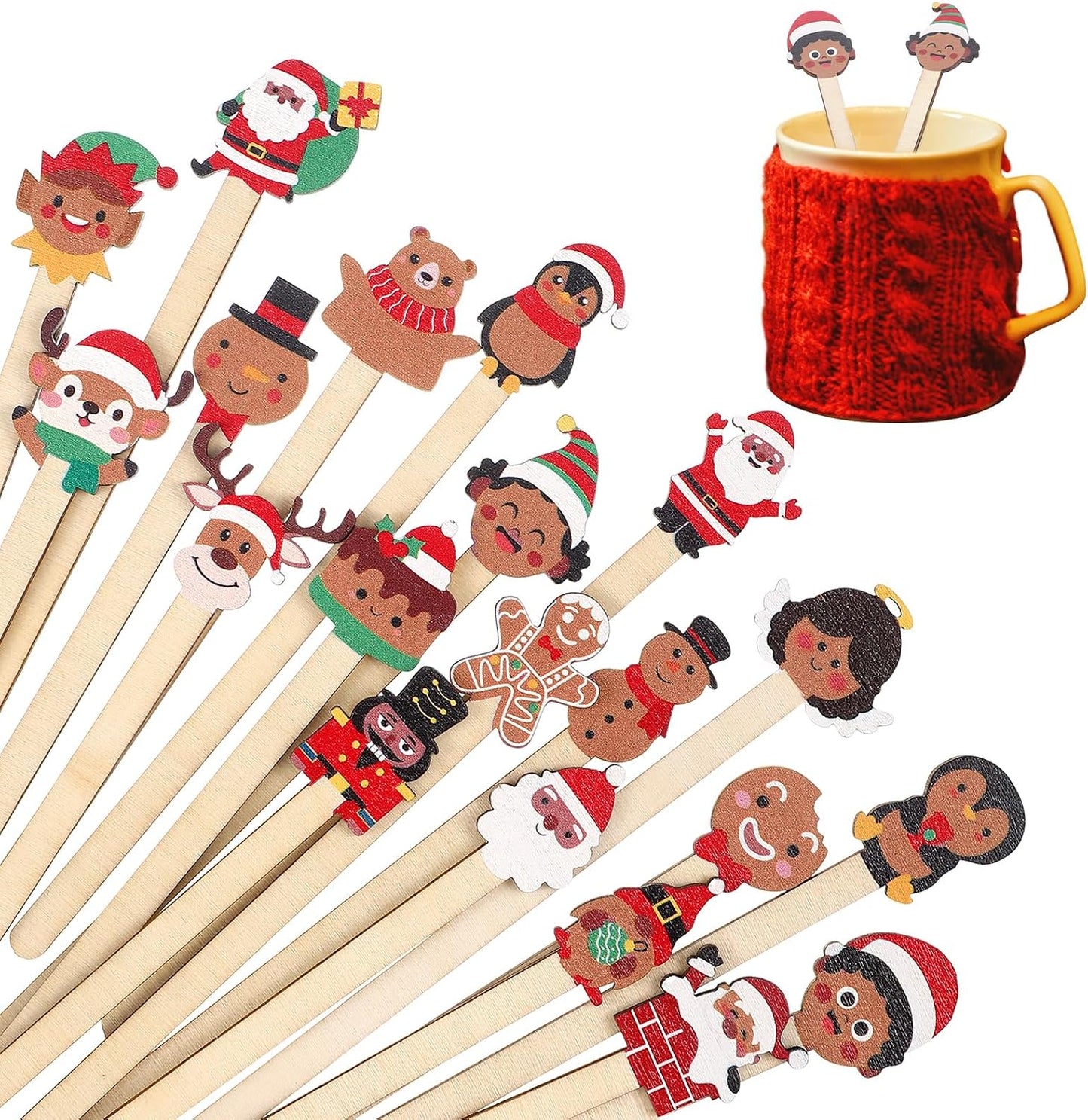 Mifoci 100 Pcs African American Christmas Wooden Coffee Stir Sticks 5.9''