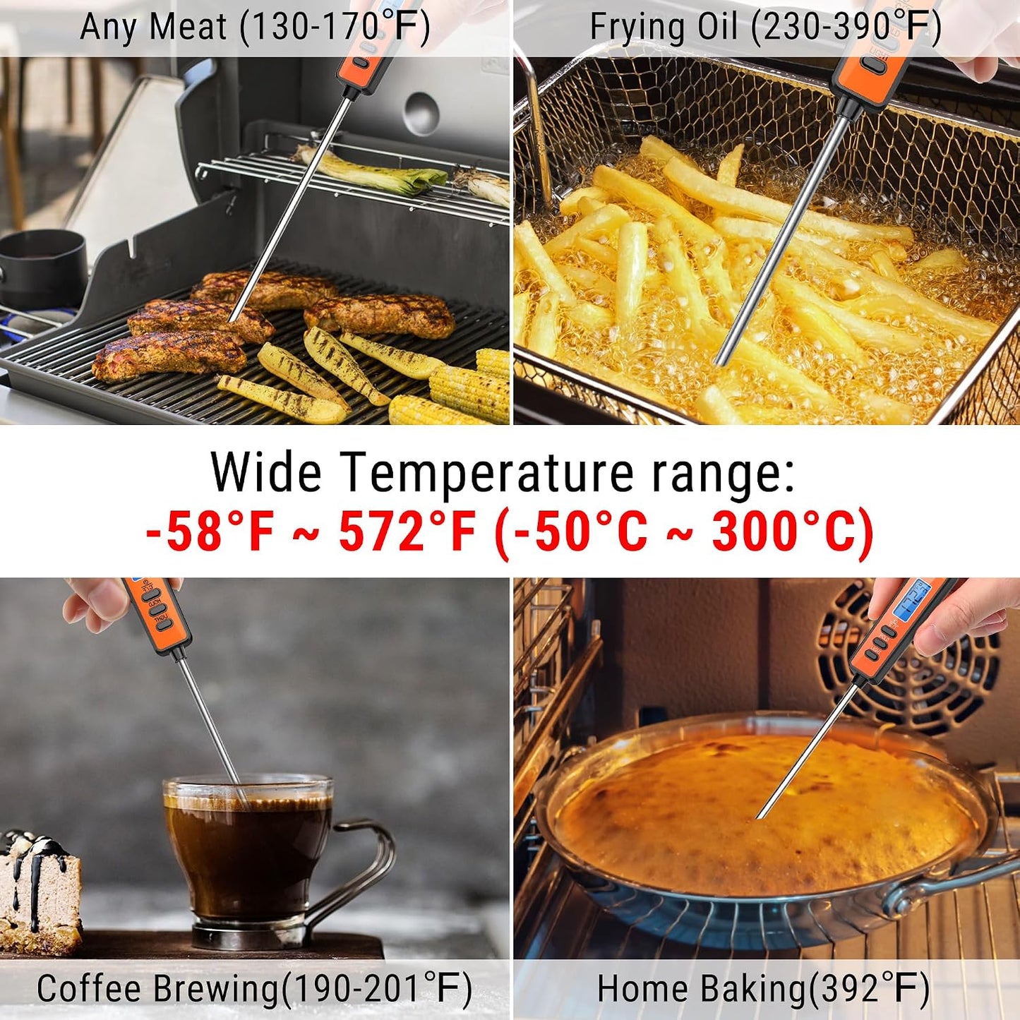 TempPro TP01A (2 Pack) Digital Meat Thermometer for Cooking Liquid Deep Frying Oil Candy, Kitchen Food Instant Read Thermometer with Super Long Probe, Backlit, Lock Function (Previously ThermoPro)