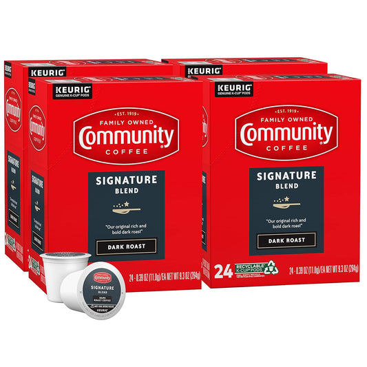 Community Coffee Signature Blend 96 Count Coffee Pods, Dark Roast, Compatible with Keurig 2.0 K-cup Brewers(Pack of 4,24