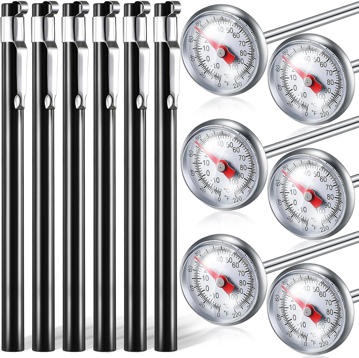Xuhal 6 Pcs Stainless Steel Kitchen Thermometer with 5 Inch Long Stem 1 Inch Dial Thermometer Milk F