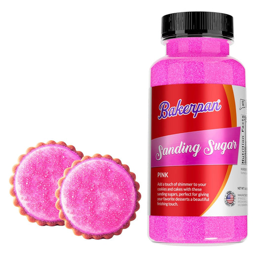 Bakerpan Pink Sanding Sugar for Baking & Cookie Decorating - 5 Ounce Edible Pink Sugar Sprinkles for Cookies, Cakes,
