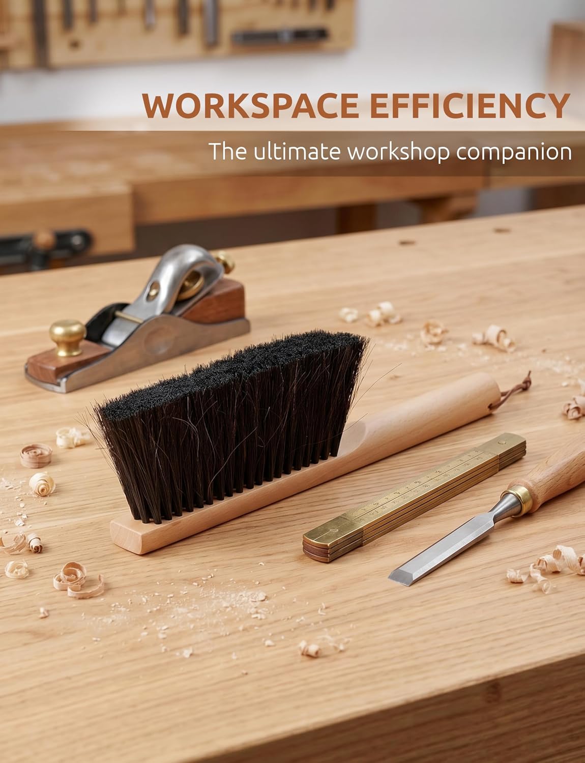 TAKAVU Firm Horsehair Counter Brush, 12.6 in Hand Brush with Wood Handle
