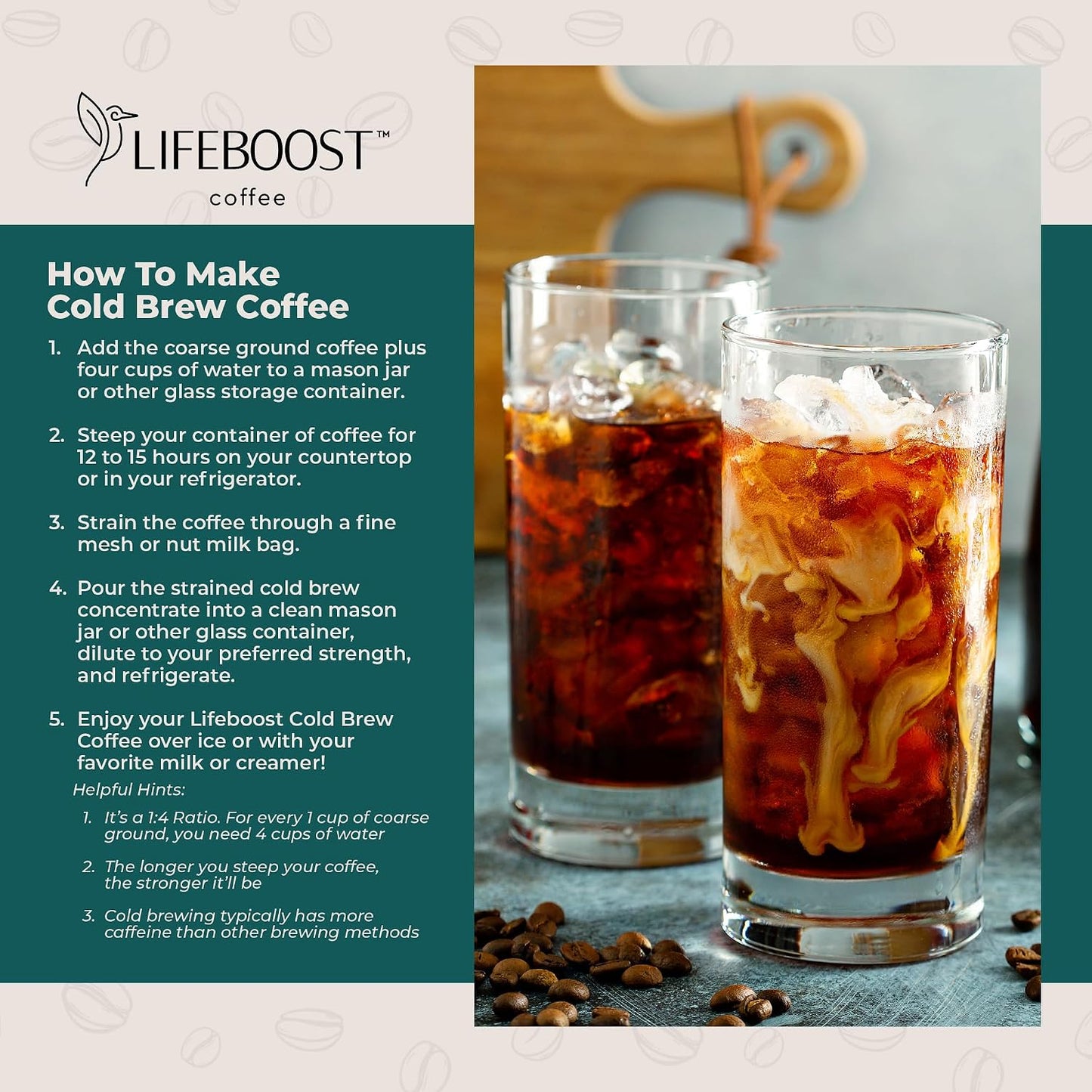 Lifeboost Low Acid Cold Brew Coffee, Organic Coarse Ground Medium Roast, 12 oz