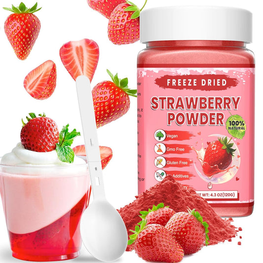 Freeze Dried Strawberry Powder - Kiigfood 4.3 oz/120g Natural Strawberry Powder Fruit Powder, Strawberries Source for