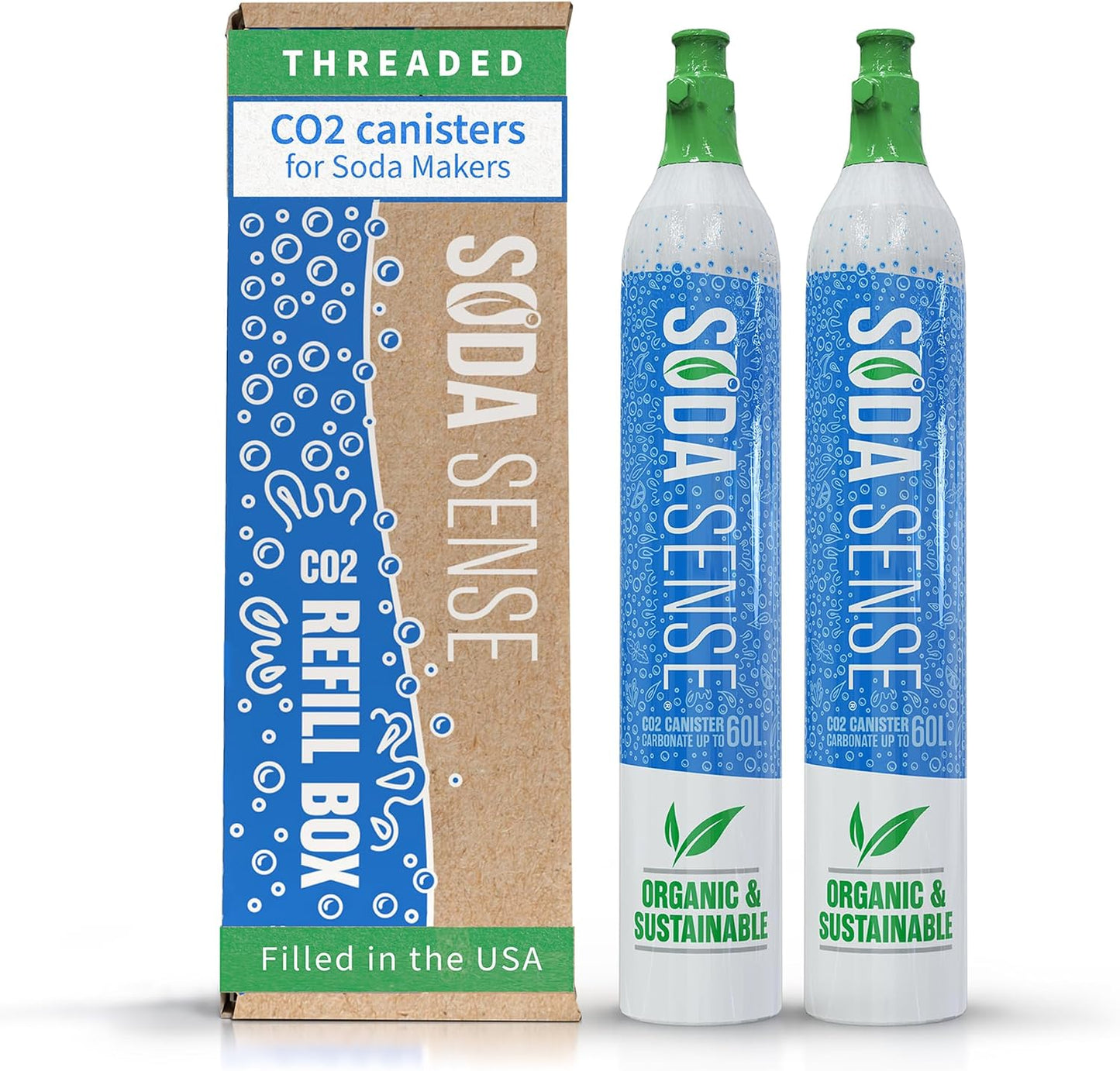 Soda Sense CO2 Cartridges - 2PK Threaded 60L CO2 Cylinder Tank Gas Refills