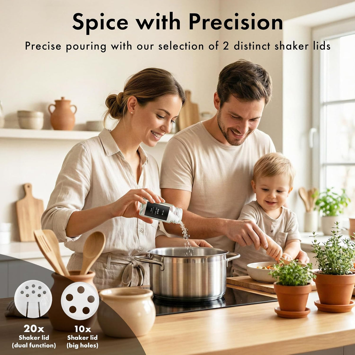 EDELHAUS Glass Spice Jars with Label, 24x Bamboo Wooden Lids - Black Labels | Airtight Lids keep spices fresh, Kitchen Spice Drawer Organizer, 4oz Seasoning Containers incl. Funnel, Brush &amp; 240 Labels