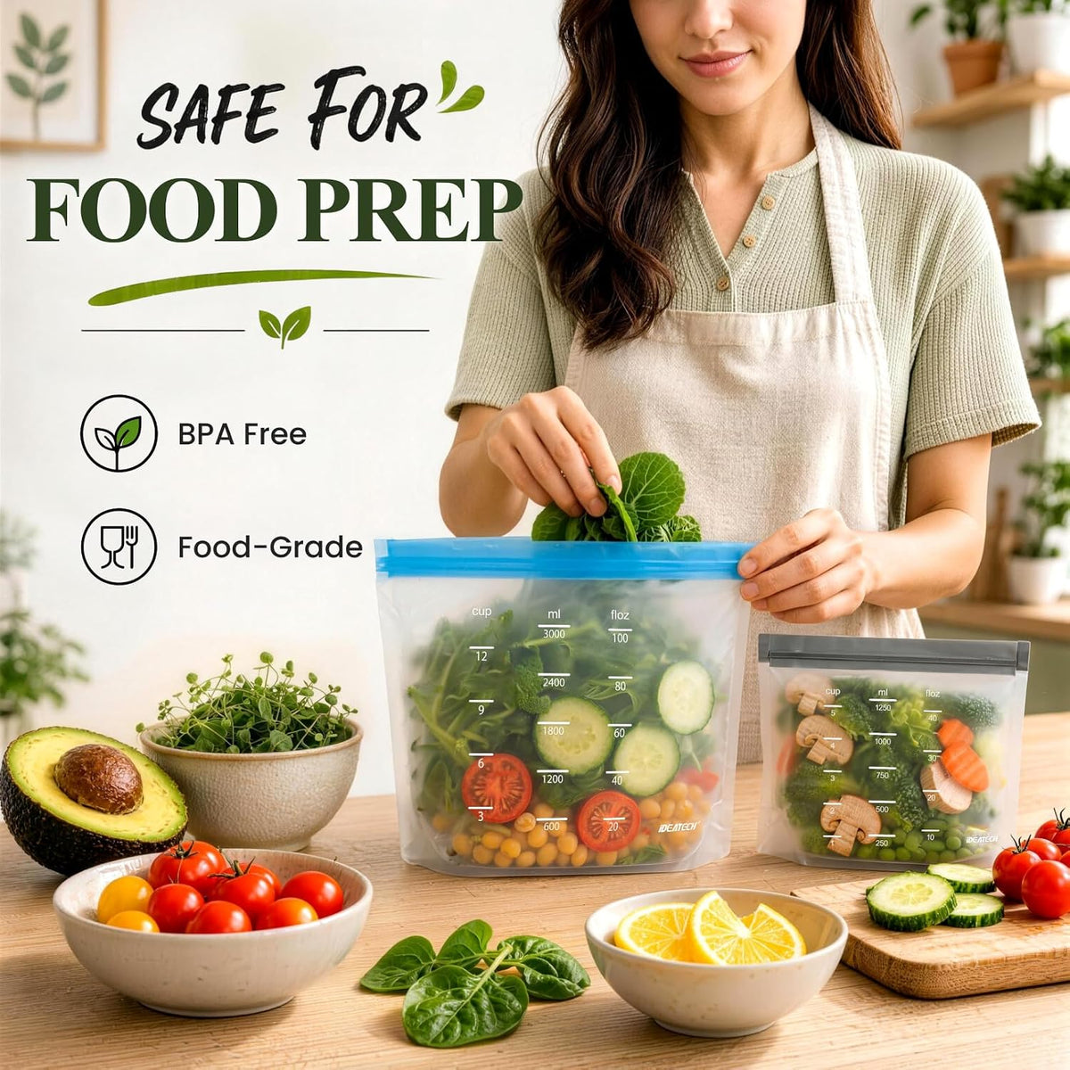 Dishwasher Safe Reusable Storage Bags Stand Up - BPA Free Reusable Sandwich Bags - Leakproof Gallon Freezer Bags, Silicone Food Storage Bags - Multicolor 3 Gallon + 3 Sandwich + 3 Snack Bags