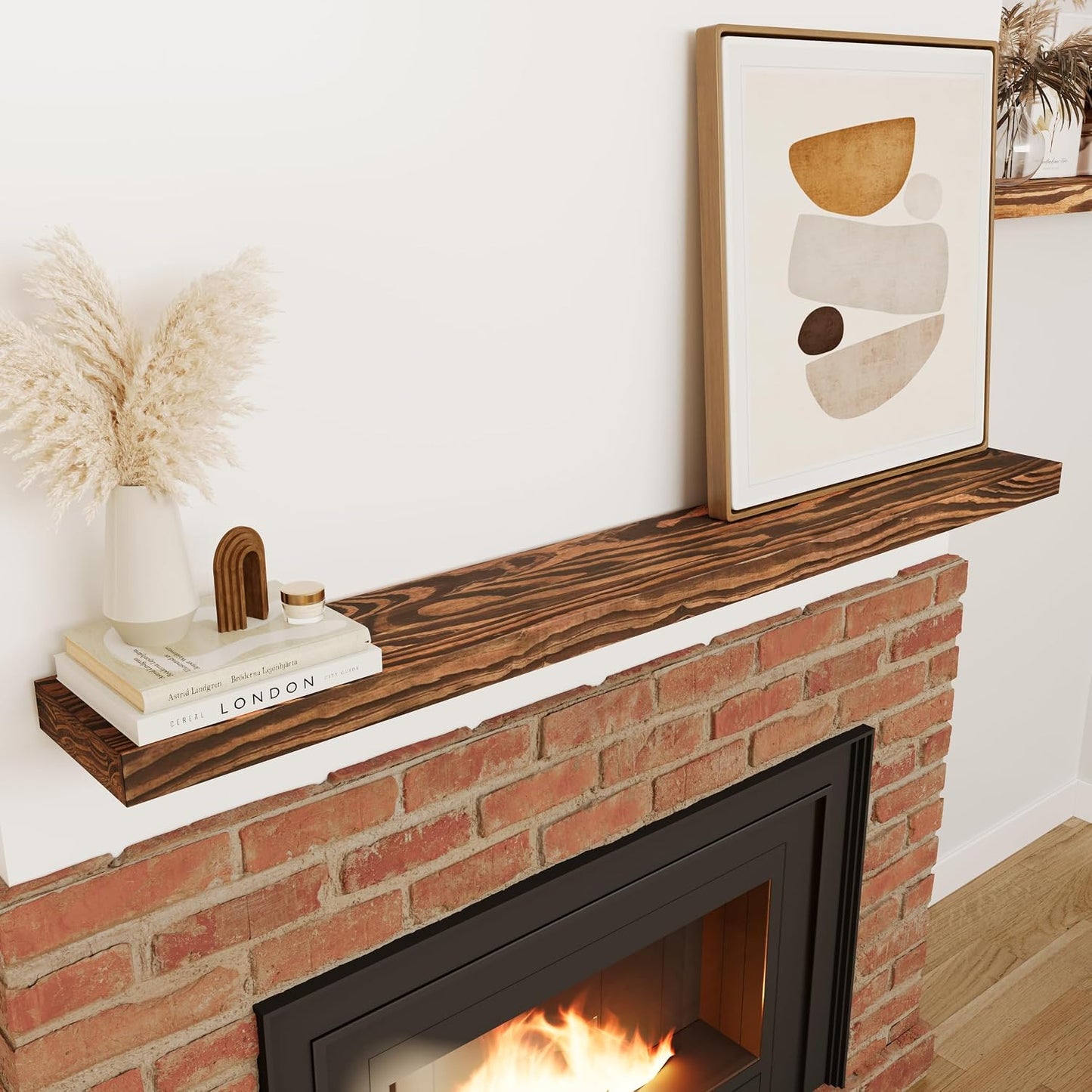 Howizz 60'' Pine Wood Floating Shelf for Wall, Rustic Wall Mounted Wooden Shelf with Invisible Brackets, Fireplace Mantel Shelf for Living Room, Bedroom, Bathroom &amp; Home Decor, Light Walnut, 1 Pcs