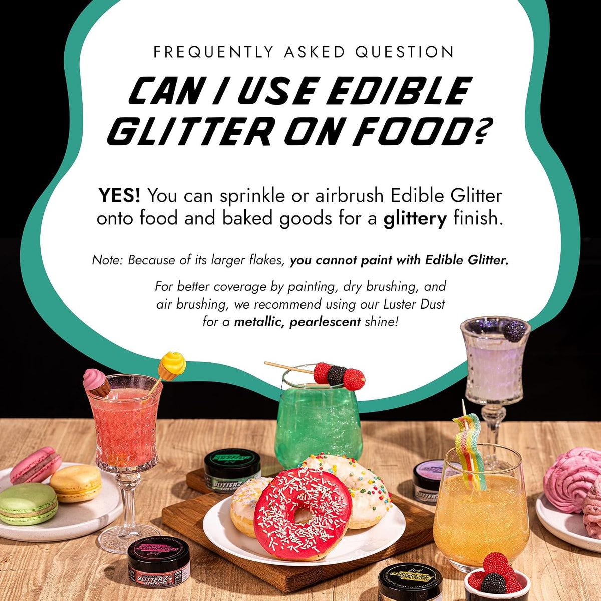 MONÉGASQUE Mint Green Edible Glitter for Drinks &amp; Cakes, Drink Glitter, 10g