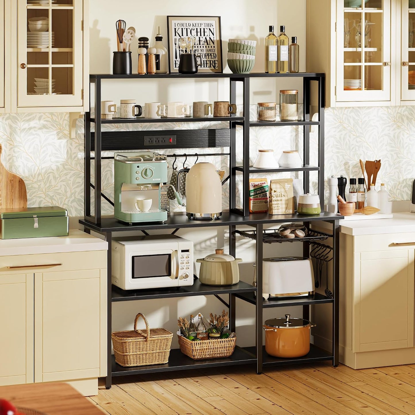 SUPERJARE Large Bakers Rack with Power Outlets, 47.2 Inches Microwave Stand