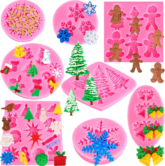 Christmas Silicone Molds Snowflake Molds Mini Xmas Fondant Chocolate Candy Cake Molds Christmas Snowman Tree Snowflake Holly Leaves Santa Claus