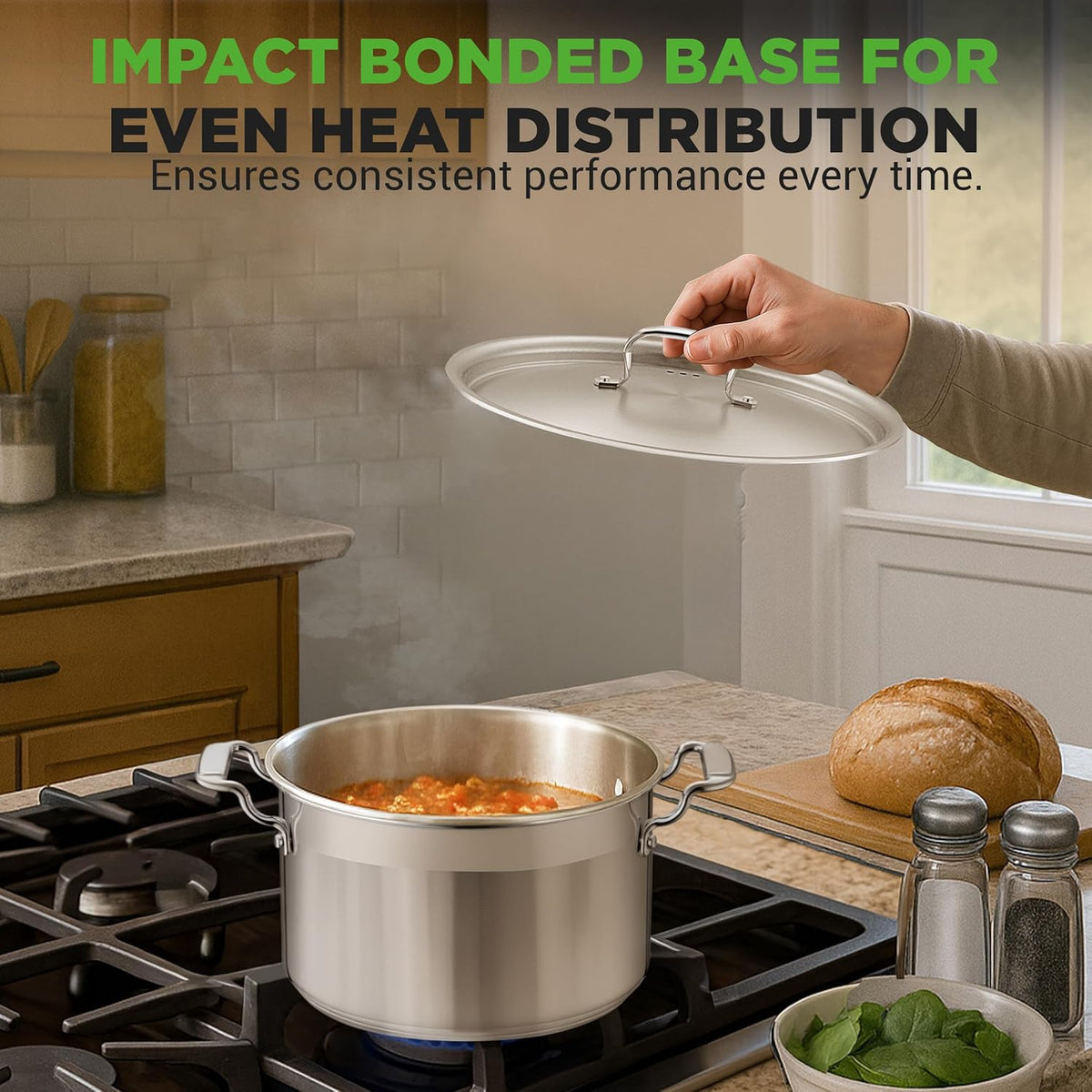 NutriChef 5-Quart Stainless Steel Stockpot with Lid- 18/8 Food Grade Heavy Duty Inox Large Stock Pot for Stew, Soup, Works w/ Induction
