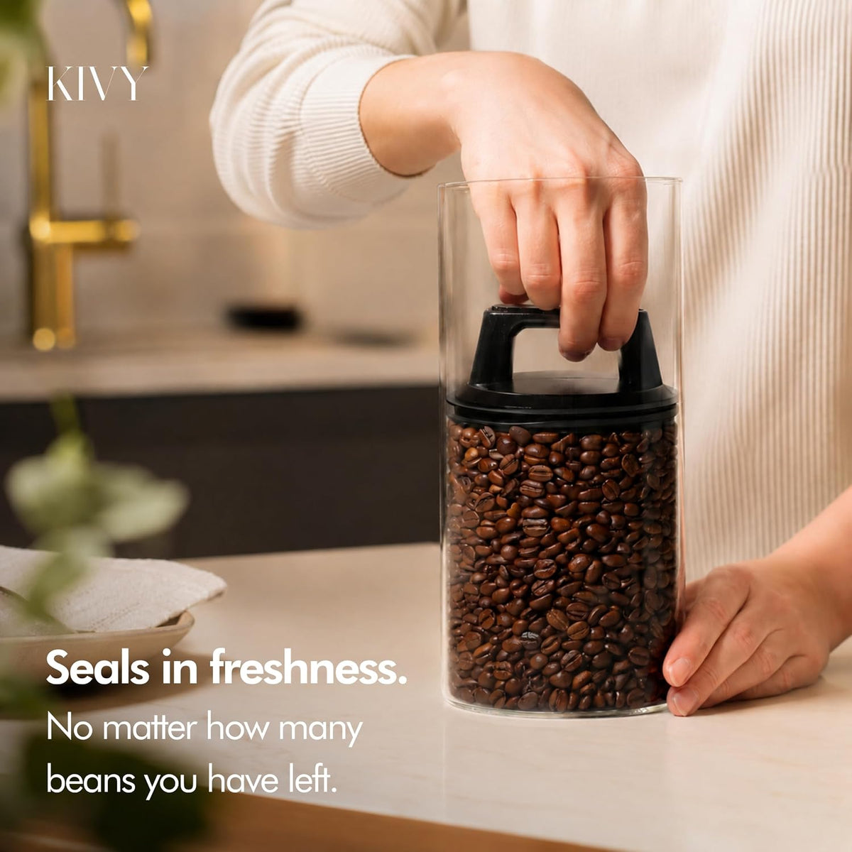 KIVY Vacuum Coffee Canister Large - Push Lid Preserves Coffee Aroma & Oil