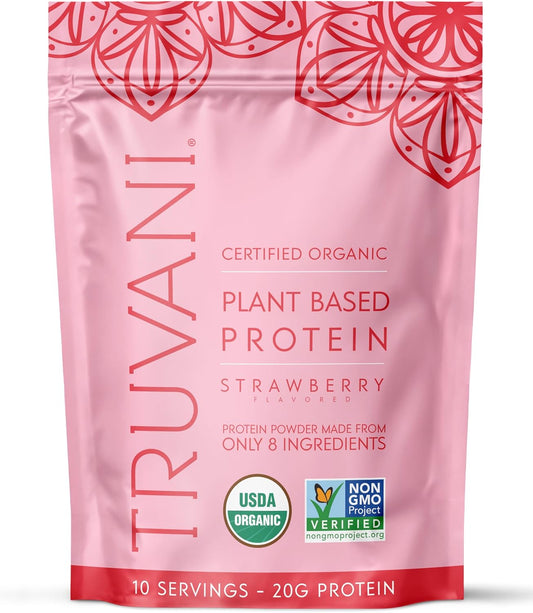 Truvani Vegan Pea Protein Powder | Strawberry | 20g Organic Plant Based Protein | 10 Servings | Keto | Gluten & Dairy Free |