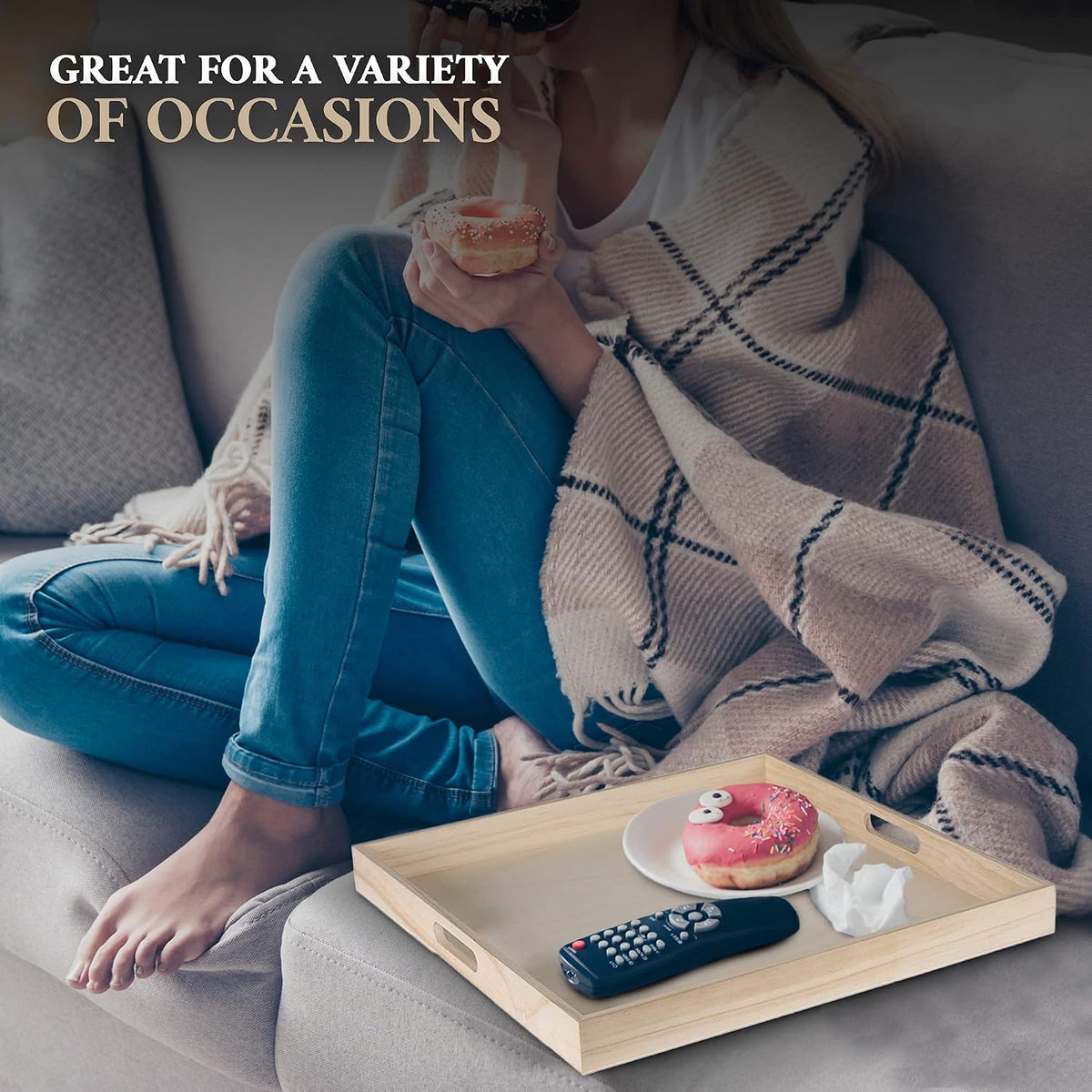 Hammont Wooden Square Trays - Five Piece Nested Serving &amp; Organizing Trays - Rustic Brown Solid Wood - Set of 5 (16x16x1.5", 15.3x15.3x1.5", 14.5x14.5x1.4", 13.75x13.75x1.25", 13x13x1.1")