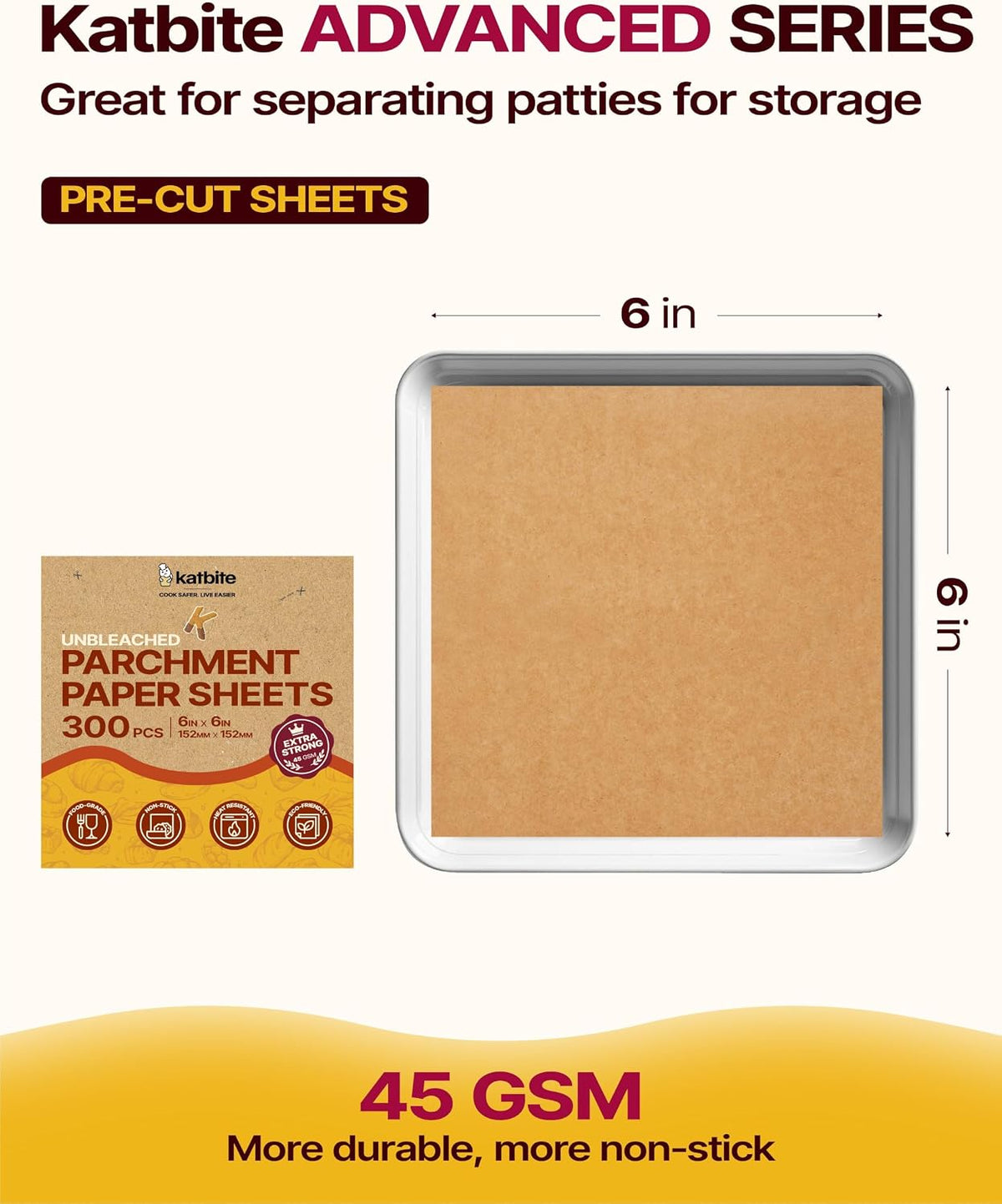 Katbite 300Pcs 6x6 Inches Patty Paper