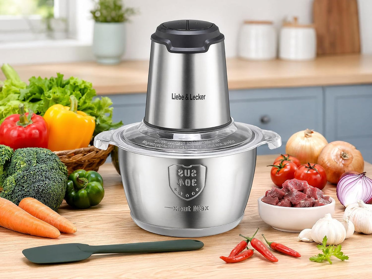 Liebe&Lecker Food Processor, Meat Grinder with 1 Bowl 8 Cup, Electric Food Chopper with 4 Large Sharp Blades for Meat, Fruits, Vegetables, Baby Food, Nuts, 2 Speed, 350W