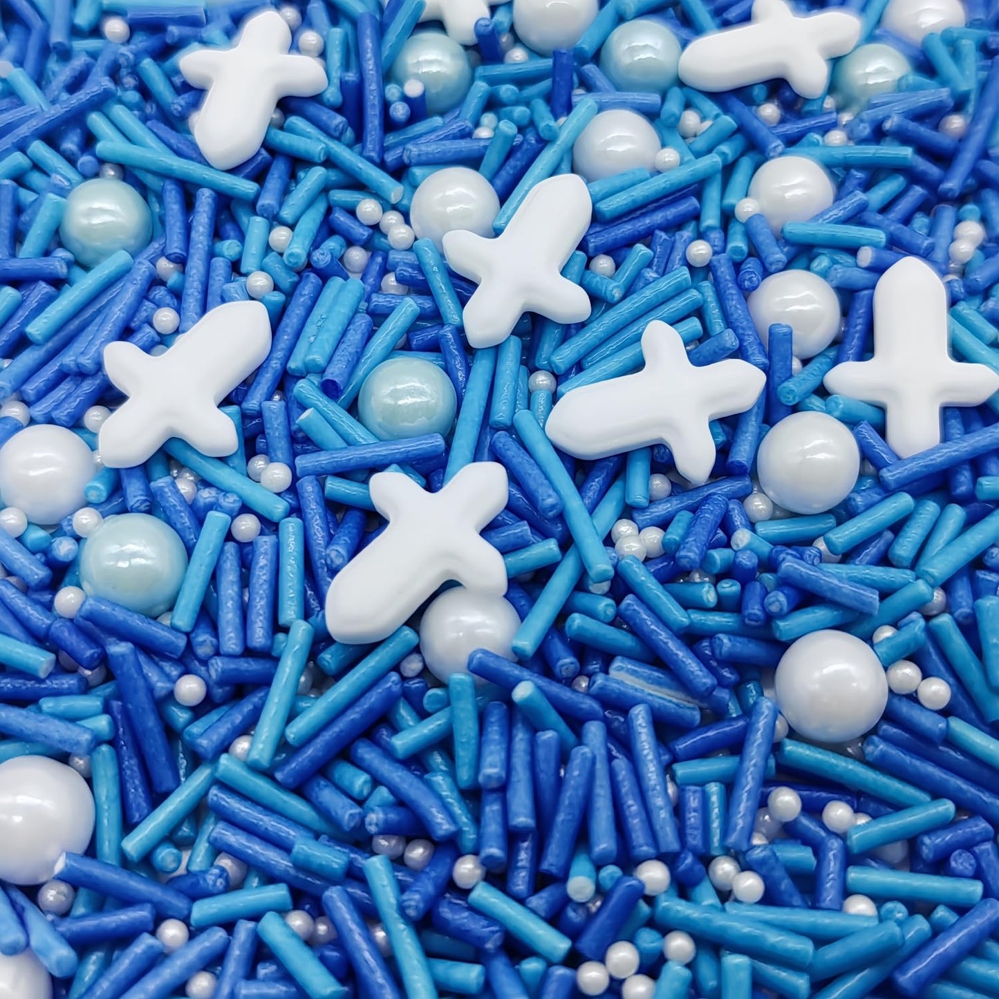 White Cross &amp; Blue Series Sprinkles Edible Toppers Cake Decorating Mixed Size Cake Decorations Cupcake Toppers Cookie Decorating Perfect for Cakes,Cupcakes,Desserts Toppings 3OZ