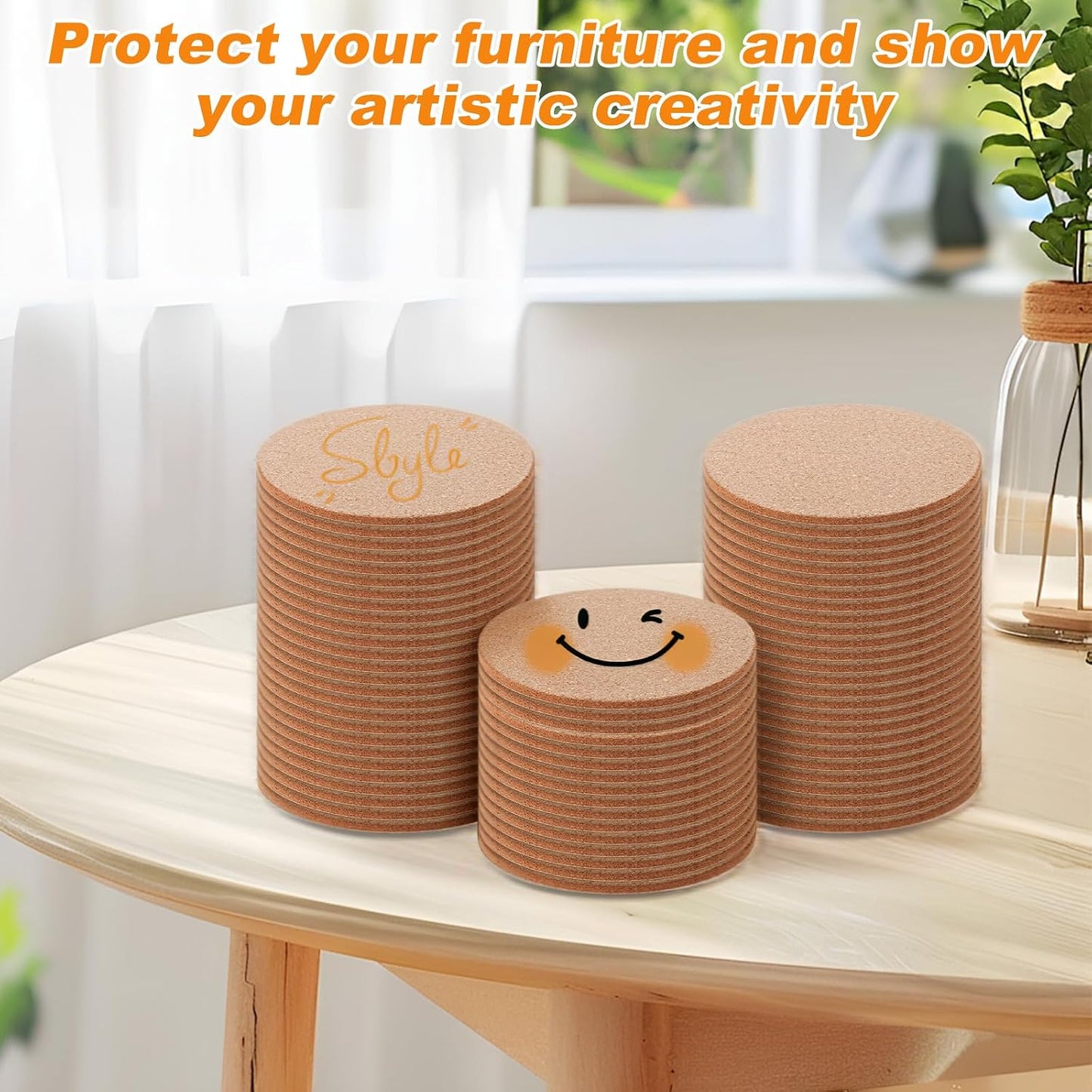 100Pcs Cork Coasters 3.5" Round Natural Cork Coaster, 0.12" Thick Absorbent Bulk Coasters, Blank Coaster for Crafts DIY for Wedding, Coffee Bar, Home Decor