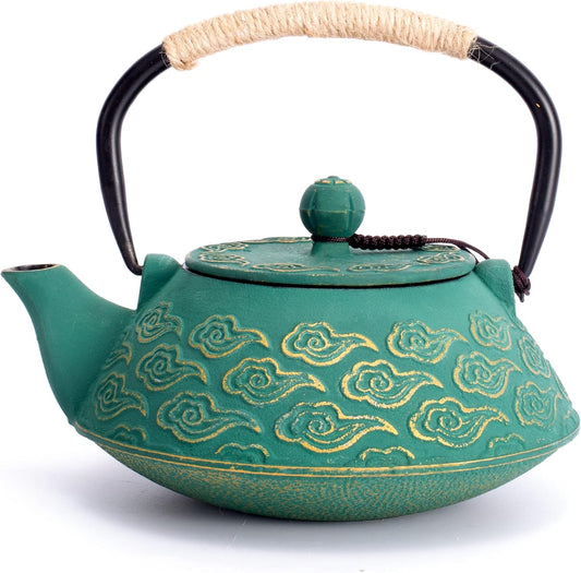 Cast Iron Teapot, Japanese Tea Pot with Infuser for Loose Leaf, Tea Kettle Stovetop Safe Coated with Enameled Interior,