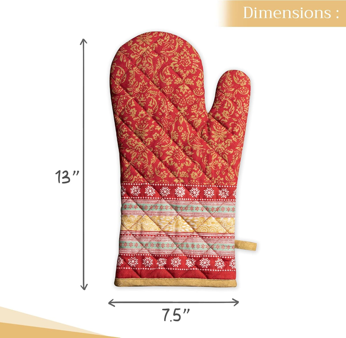 Maison d' Hermine Oven Gloves 100% Cotton Oven Mitt 7" x 13" with Loop Heat Resistant, BBQ, Cooking Gloves, Baking, Grilling, Kitchen, Handling Hot Pans (Pack of 1, Sofia)