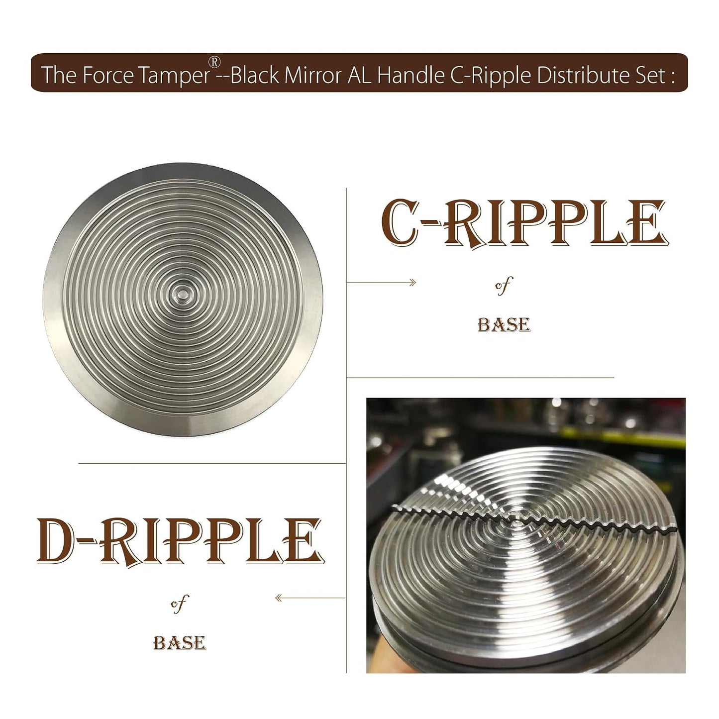 58.35mm C-Ripple Dis Set Black Mirror Jellyfish AL Handle Coffee Tamper | Automatic Impact Adjustable Constant Pressure and Auto-leveling five sizes and eight combination sets are available