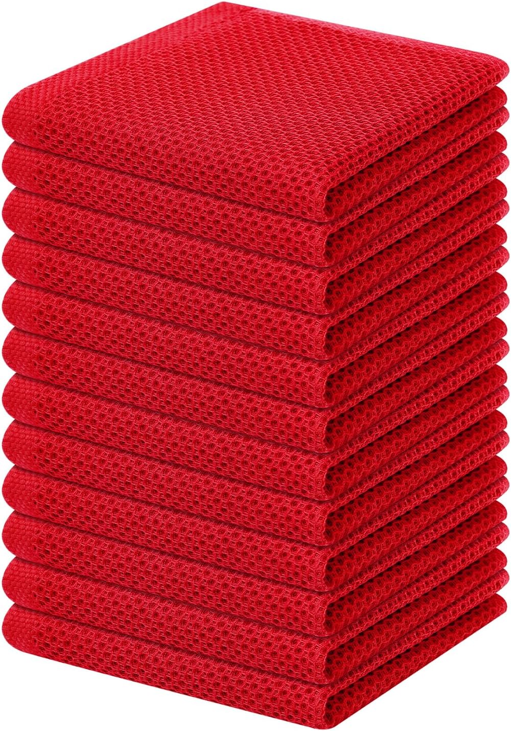Homaxy 100% Cotton Waffle Weave Kitchen Dish Cloths, Ultra Soft Absorbent Quick Drying Dish Towels, 12 x 12 Inches, 12-Pack, Red