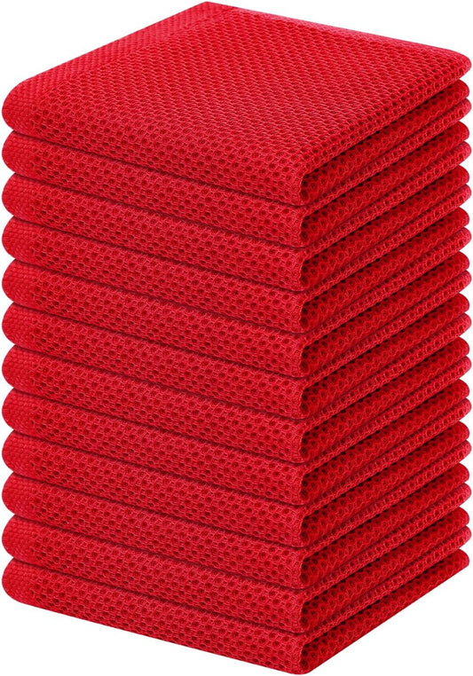Homaxy 100% Cotton Waffle Weave Kitchen Dish Cloths, Ultra Soft Absorbent Quick Drying Dish Towels, 12 x 12 Inches, 12-Pack, Red