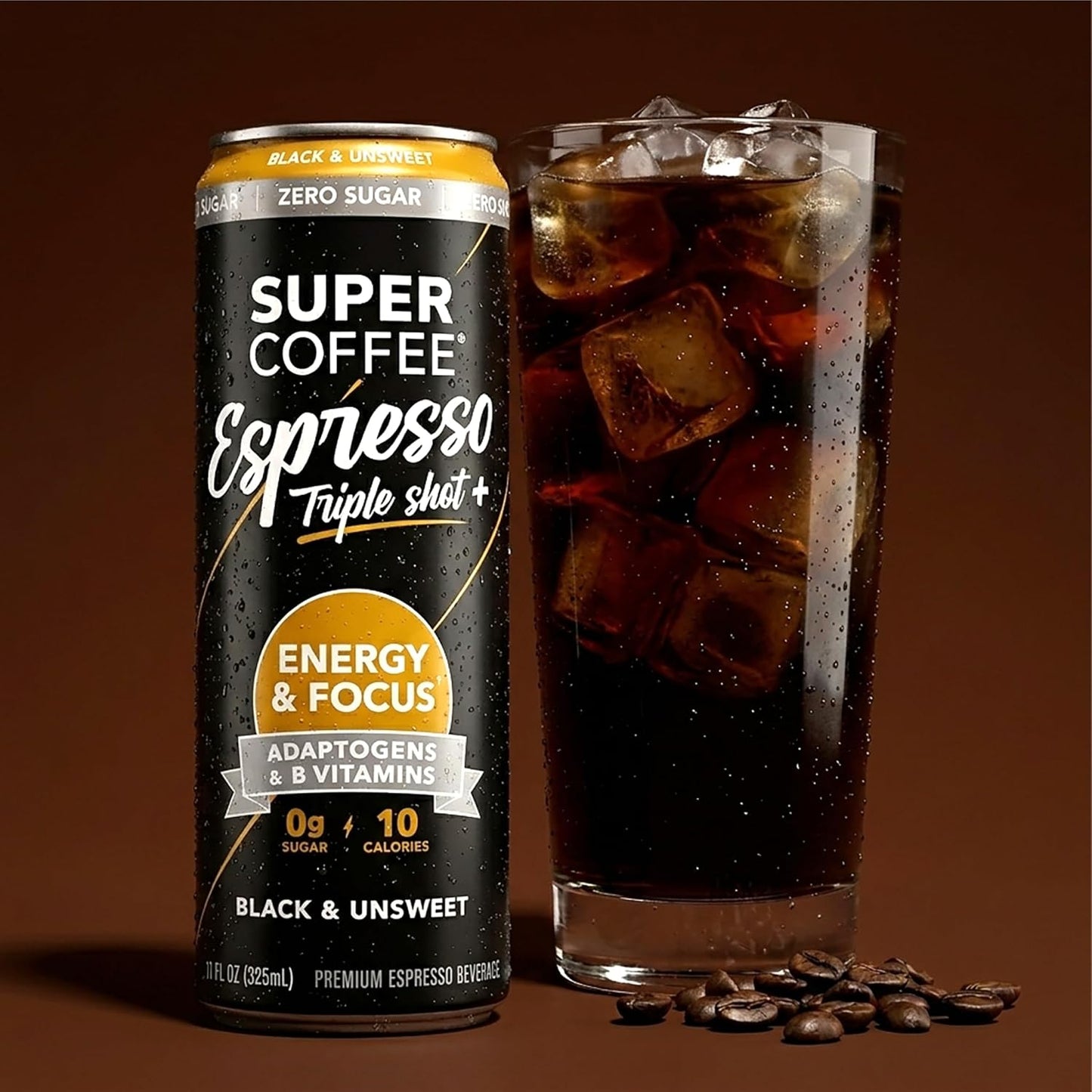 Super Coffee Espresso Triple Shot Black, 0g Sugar Cold Brew, 11oz 12Pk
