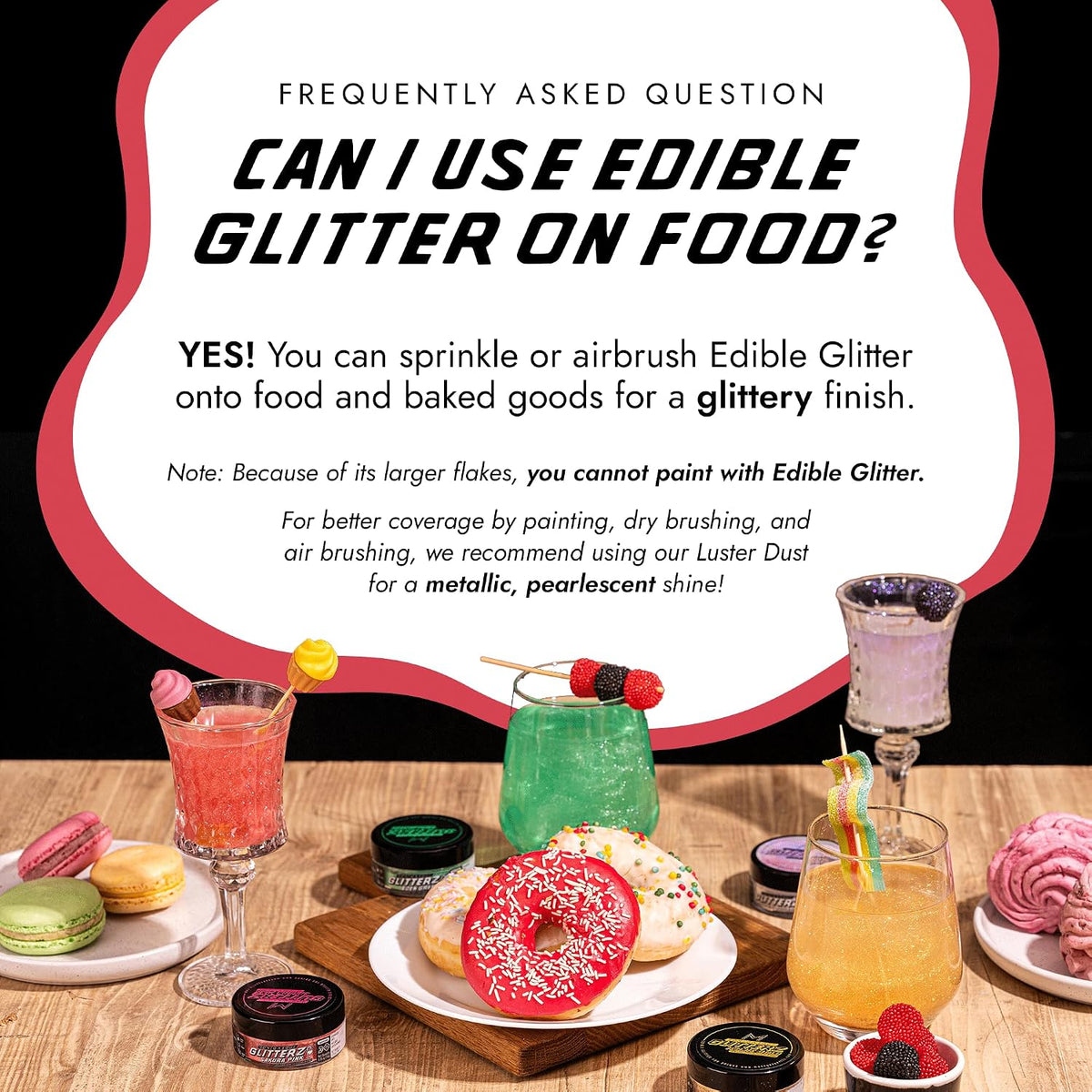 MONÉGASQUE Cherry Red Edible Glitter for Drinks &amp; Cakes, Drink Glitter, 10g