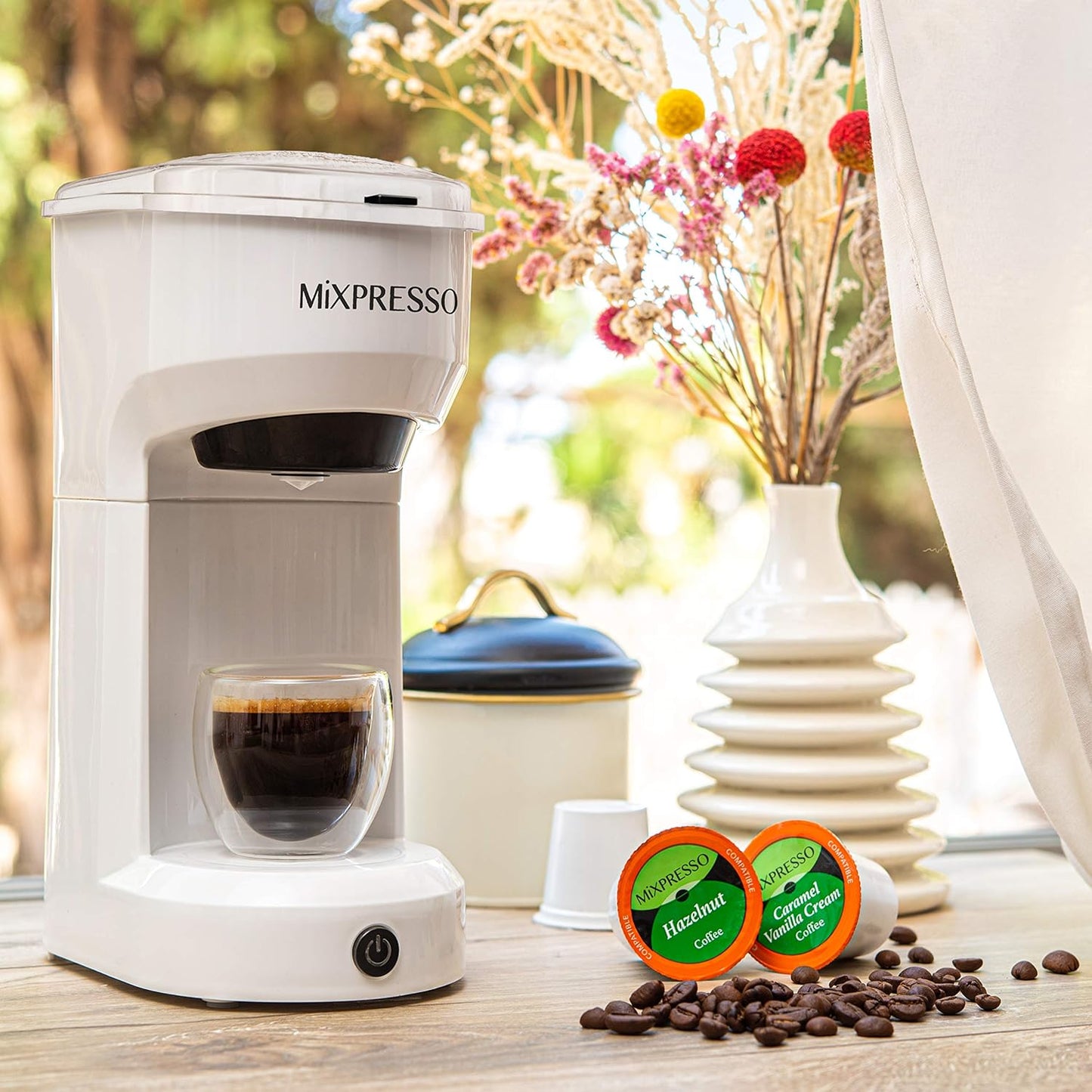 Mixpresso Single Serve Coffee Maker K Cup Coffee Maker for K Pods &amp; Grounds | Compact 800W White Coffee Machine with 14 Oz Water Tank, Fast Brew &amp; Auto Shut-Off, Small Design for Travel RV, Office&amp; Dorm