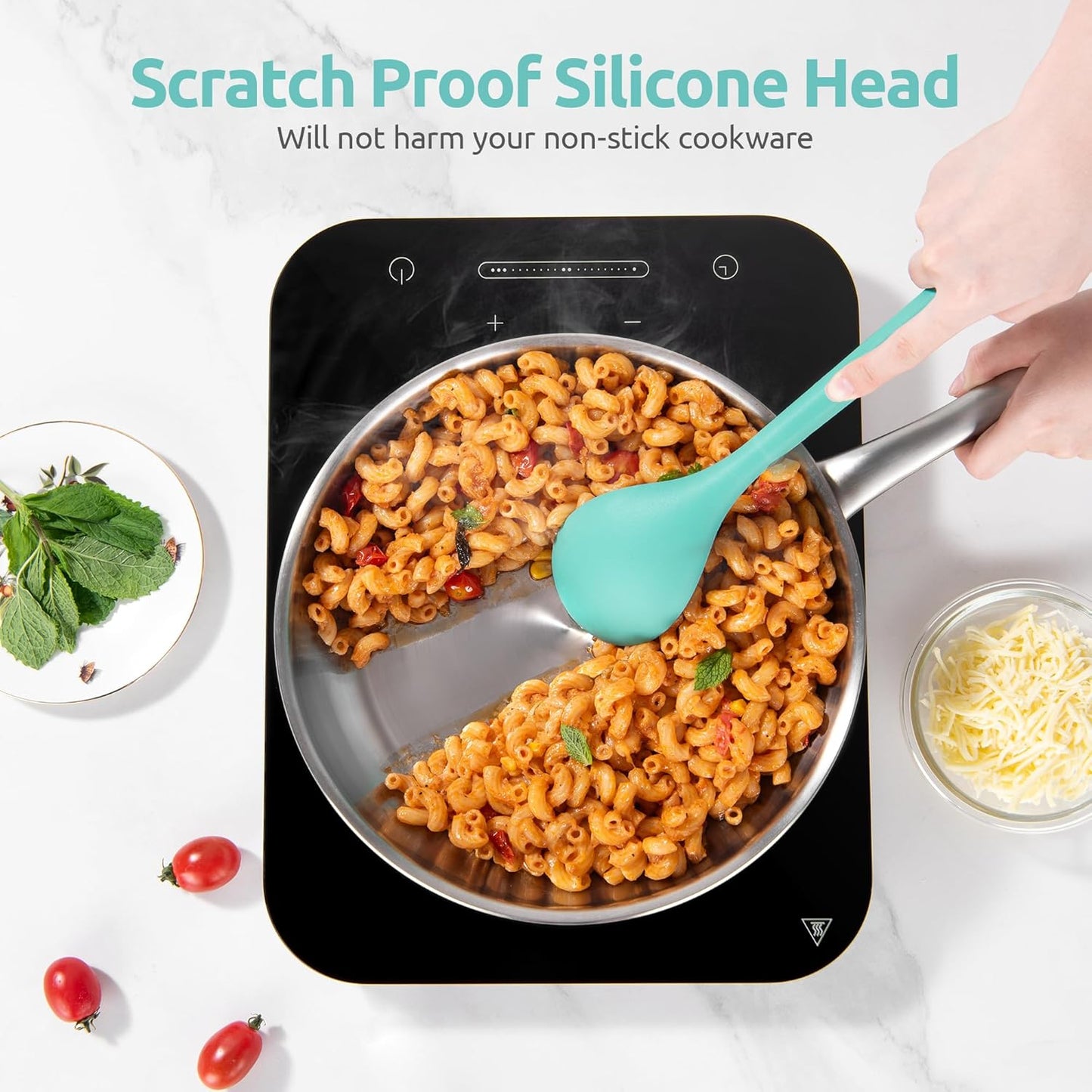 U-Taste Silicone Kitchen Cooking Utensil Set of 5, 13.6" Long, Aqua Sky | 600ºF Heat Resistant Food Grade Kitchen Tools&amp;Gadgets, Extra Long Wide Spatula Turner Spoon Ladle for Serving Mixing Stirring