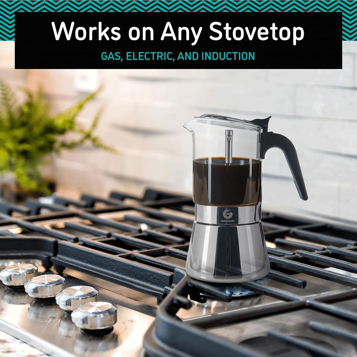 Coffee Gator 4 Cup Moka Pot, 6.7oz Stovetop Espresso Maker
