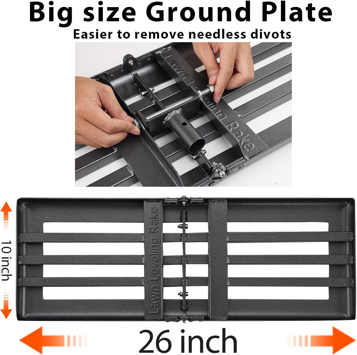 Lawn Leveling Rake Heavy Duty, 30"x10" Large Ground Plate Leveler Tool, Anti Flipping Smooth Edge Pull Behind Garden Landscape Rake for Soil Sand Dirt Yard Top Dressing, Long Handle 65 Inch