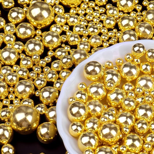 Gold Sprinkles for Cake Decorating, 6 Sizes Mix 4.6 oz Edible Pearls Sugar Sprinkles for Cupcake Cookies Ice Cream Topping