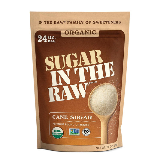 Sugar In The Raw, Organic Cane Granulated Sugar Bag, 24 oz | Fair Trade &amp; USDA Organic Certified Granulated Cane Sugar, Non-GMO Project Verified, Kosher, Vegan and Gluten Free