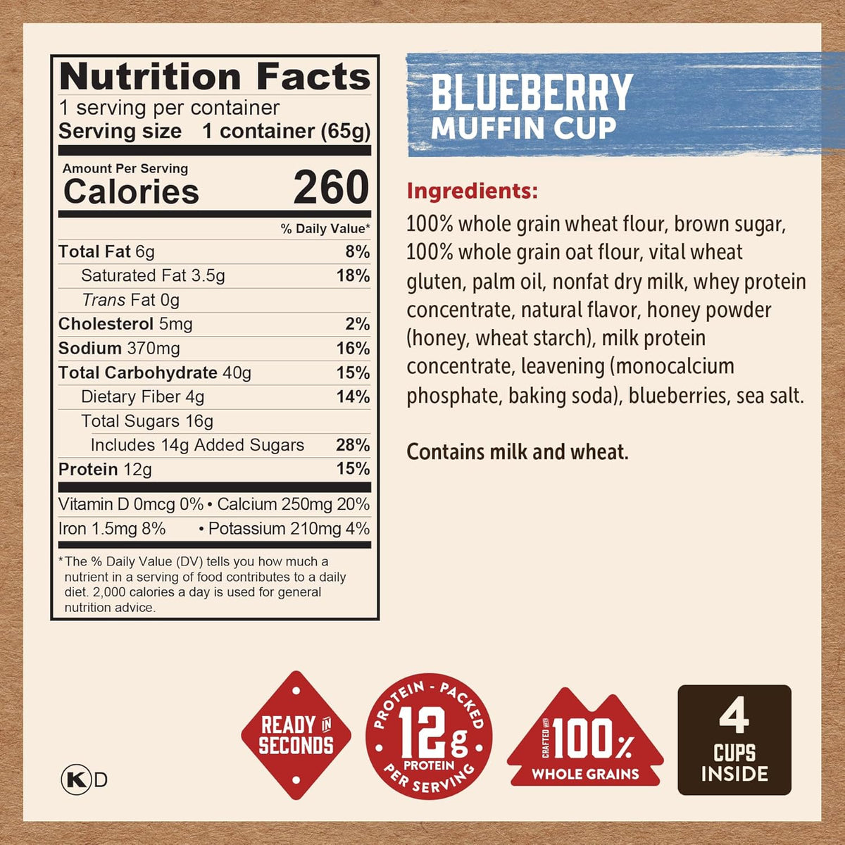 Kodiak Cakes Minute Muffin Cup Variety Pack - 100% Whole Grains