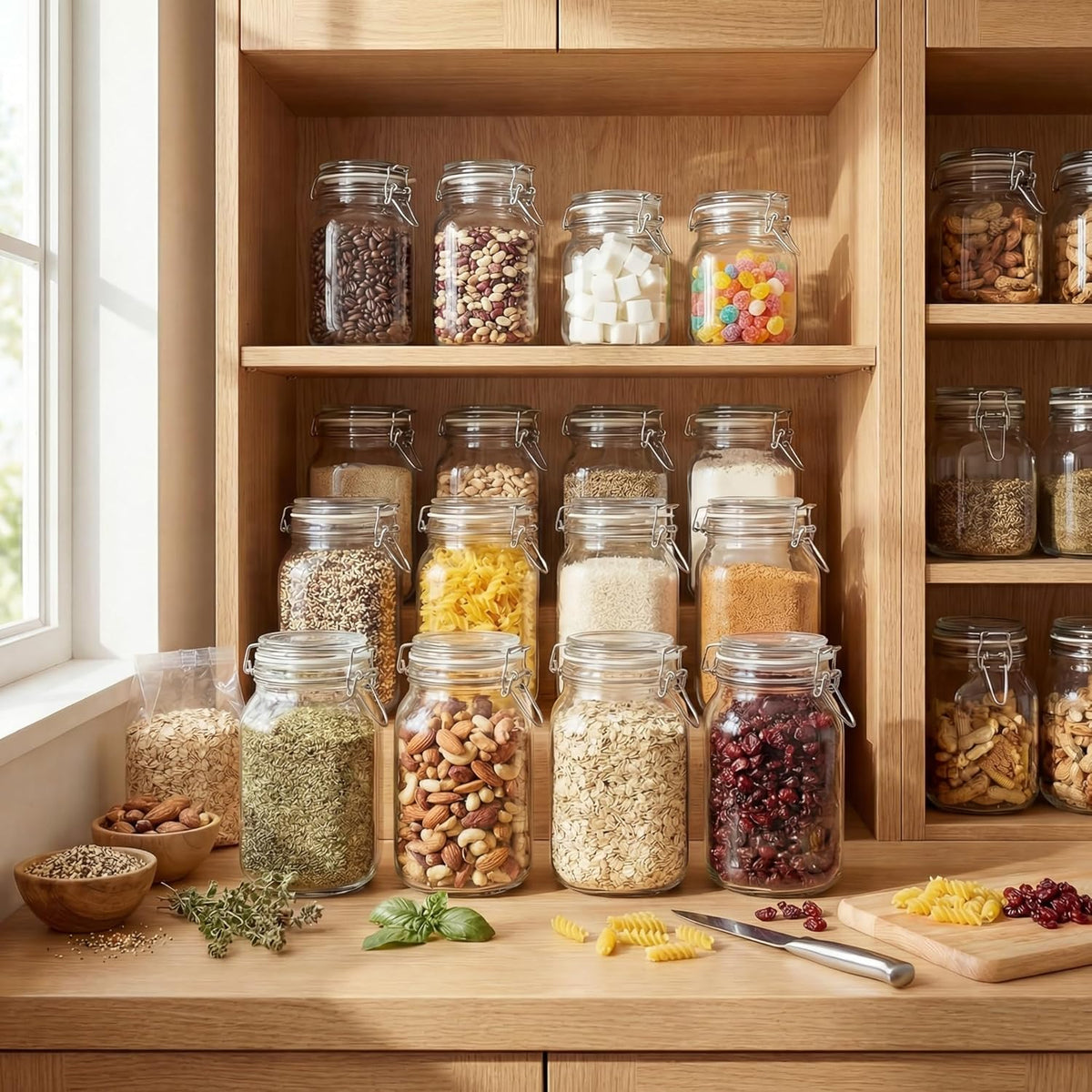Glass Jars with Airtight Lid Set of 6, 17 floz Wide Mouth Mason Jars with Clamp Lids,Glass Sealed Jars with Air Tight Lids, Best for Kitchen & Pantry Food Storage