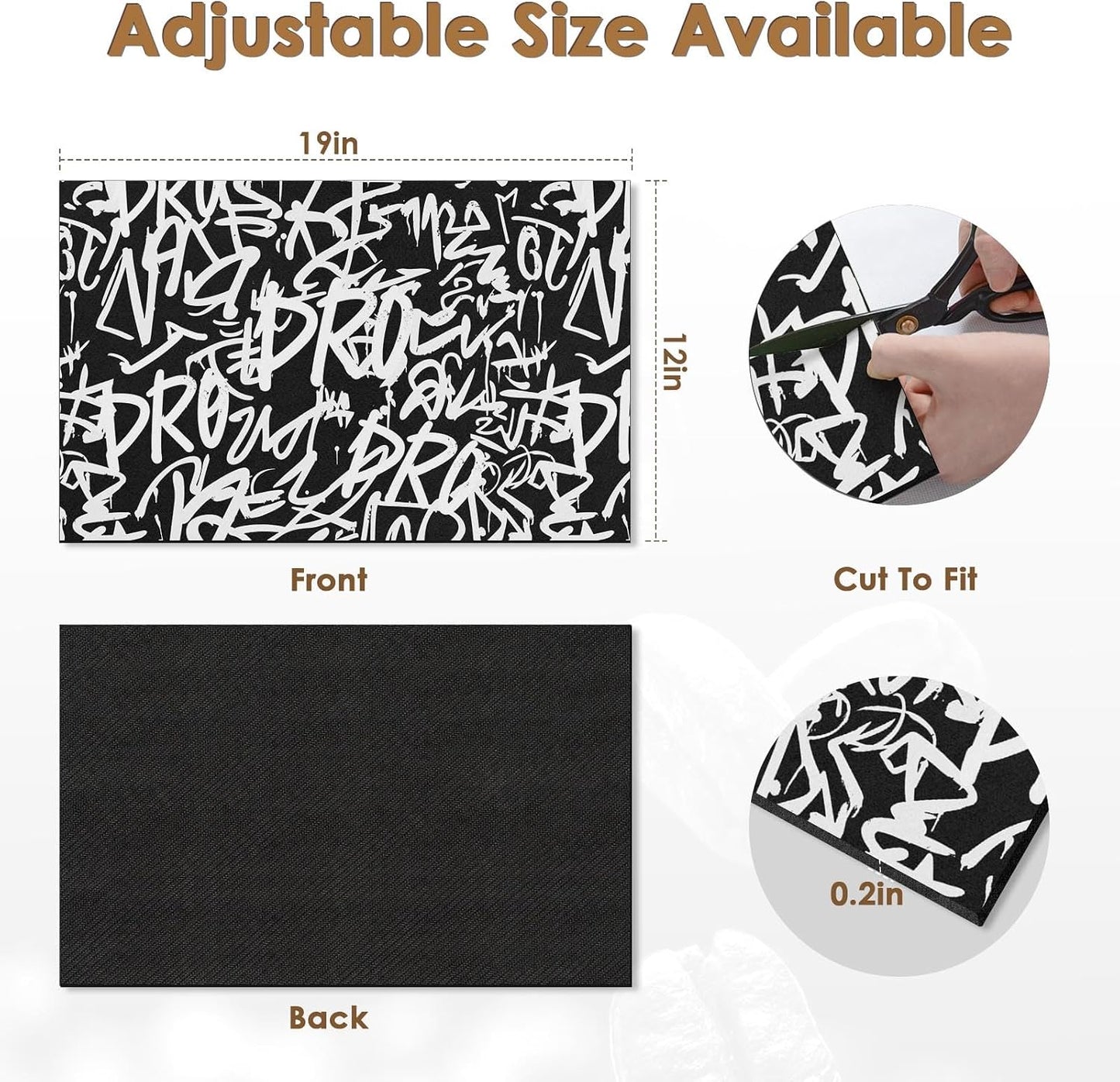 Arttown Coffee Mat for Countertops, 2 Pcs, 12" x 19" Graffiti Abstract | Letters Old School Dish Drying Mats Rubber Backed, Kitchen Bar Accessories for Espresso Machine Rack Hide Stain