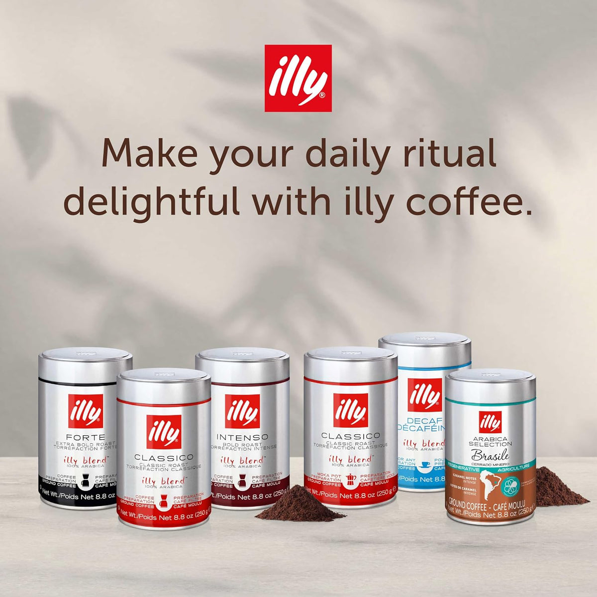 illy Decaf Ground Espresso Coffee, Classico Medium Roast, 8.8oz, 6 Pack | 100% Arabica, Premium Italian Coffee, Pre-Ground for Espresso Machines