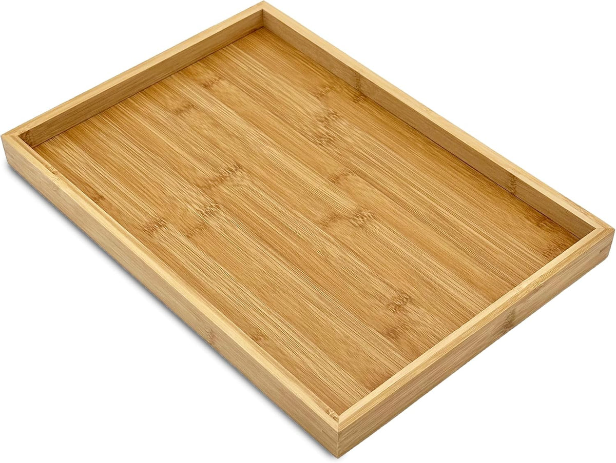 Bam & Boo - Natural Bamboo Serving Tray Modern Rectangular - for Food, Drinks, Decor, Vanity in Home, Kitchen, Bathroom, Coffee Table, Bed(X-Large, 15.75” x 11" x 1.2")