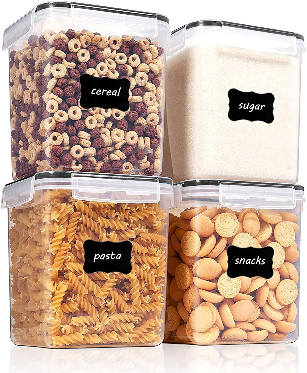 Vtopmart 2.5 L Flour Sugar Storage Containers, 4 PCS, Black